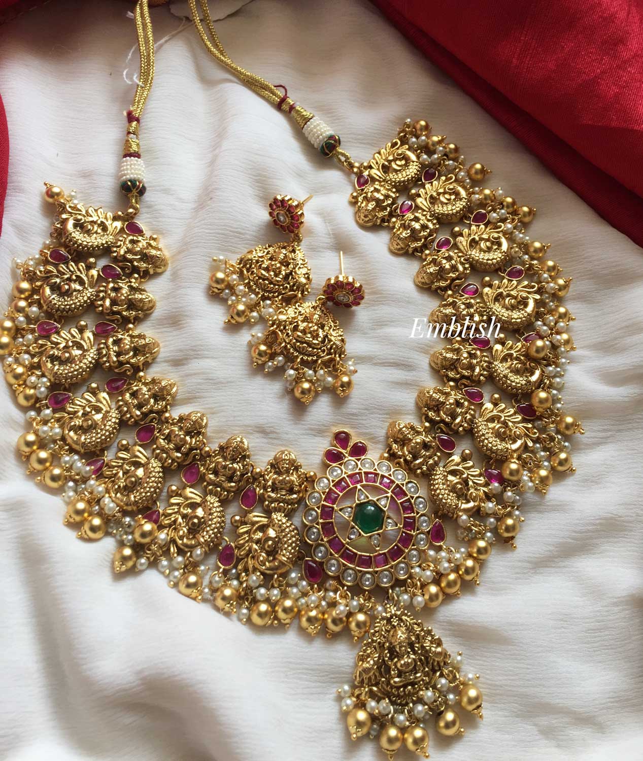 Antique Gold alike Lakshmi Haathi with dual beads Neckpiece